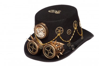 Hoed Steampunk met bril en ketting